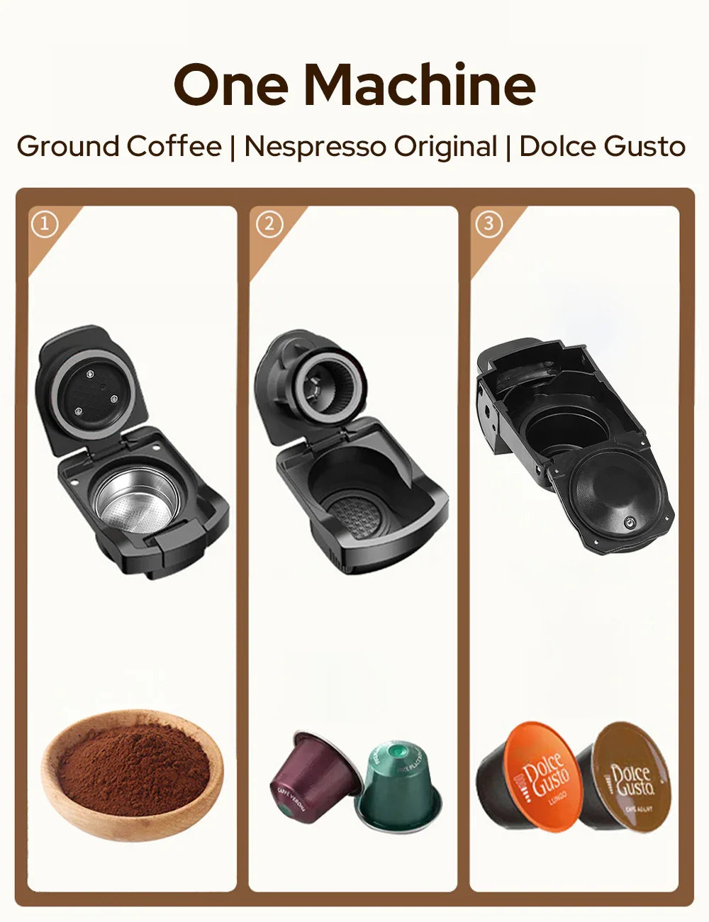 Espresso Maker for Nespresso/DG Capsule & Coffee Powder