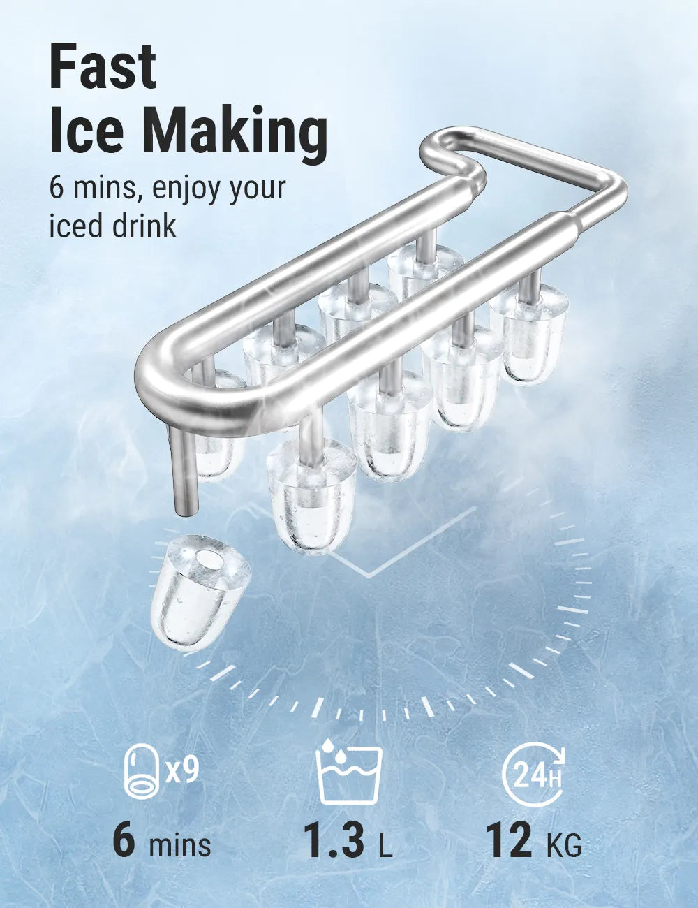 Stainless Steel Countertop Ice Maker Machine with Self-Cleaning