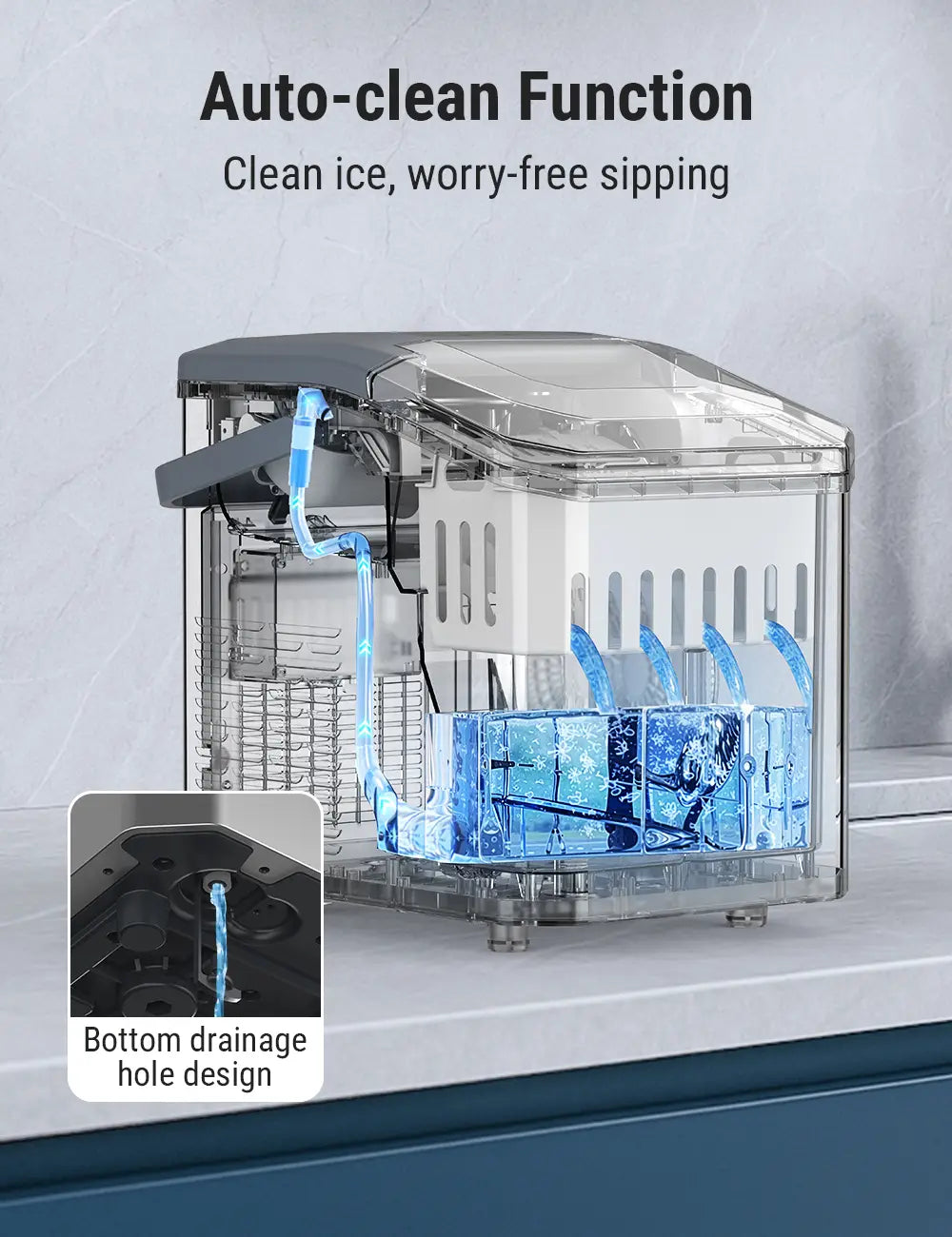 Stainless Steel Countertop Ice Maker Machine with Self-Cleaning