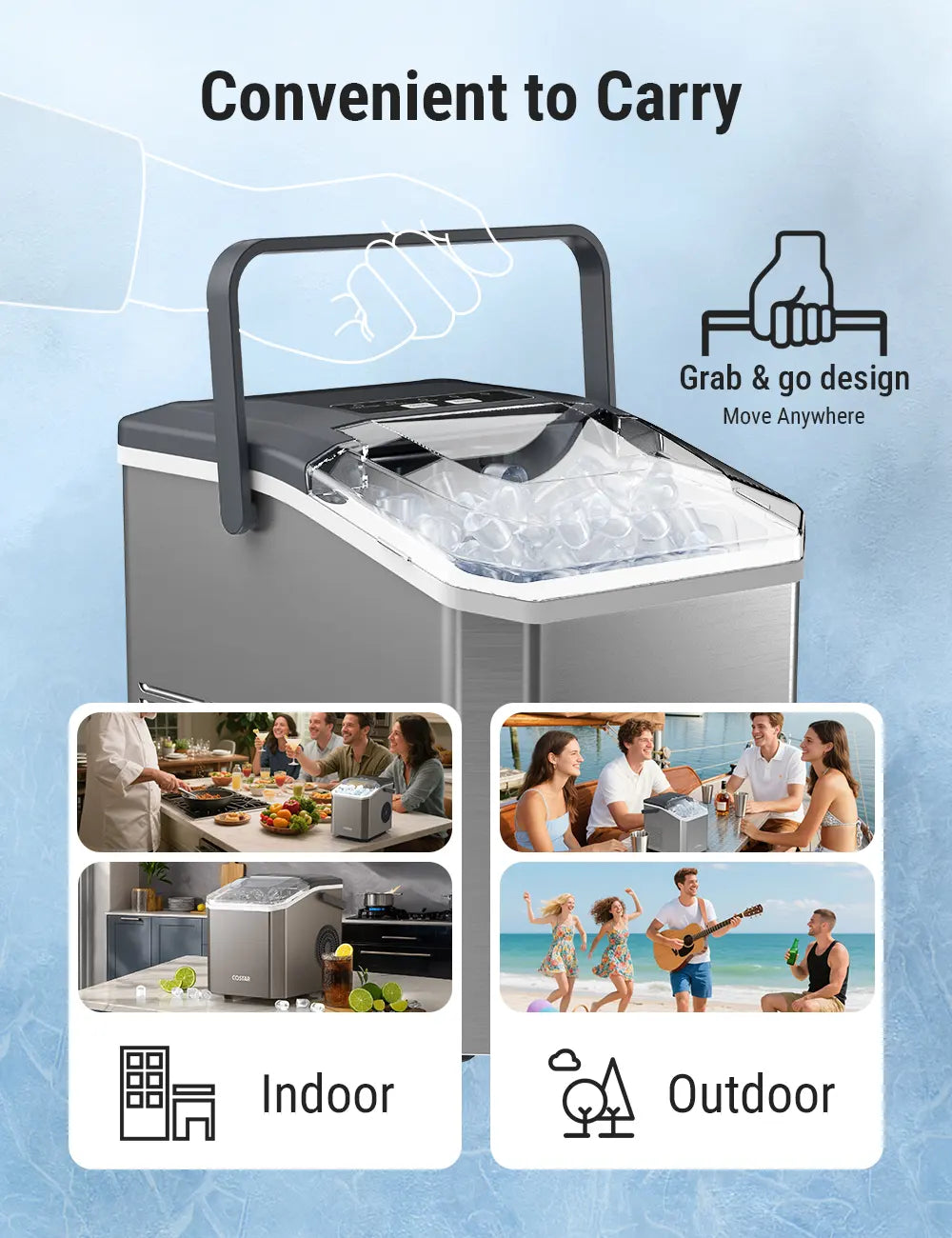 Stainless Steel Countertop Ice Maker Machine with Self-Cleaning