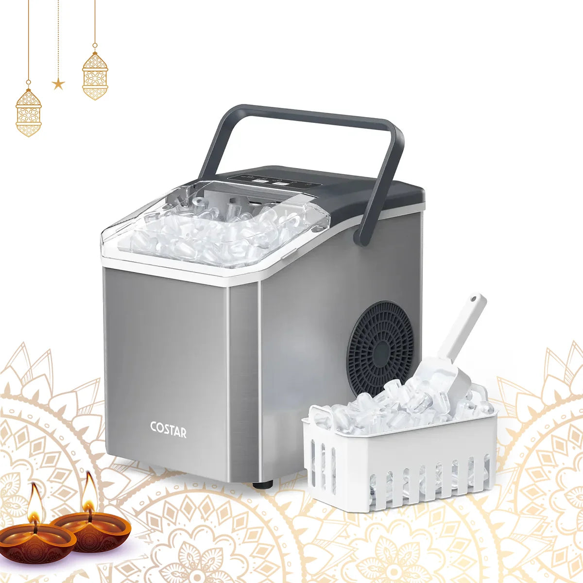 Stainless Steel Countertop Ice Maker Machine with Self-Cleaning
